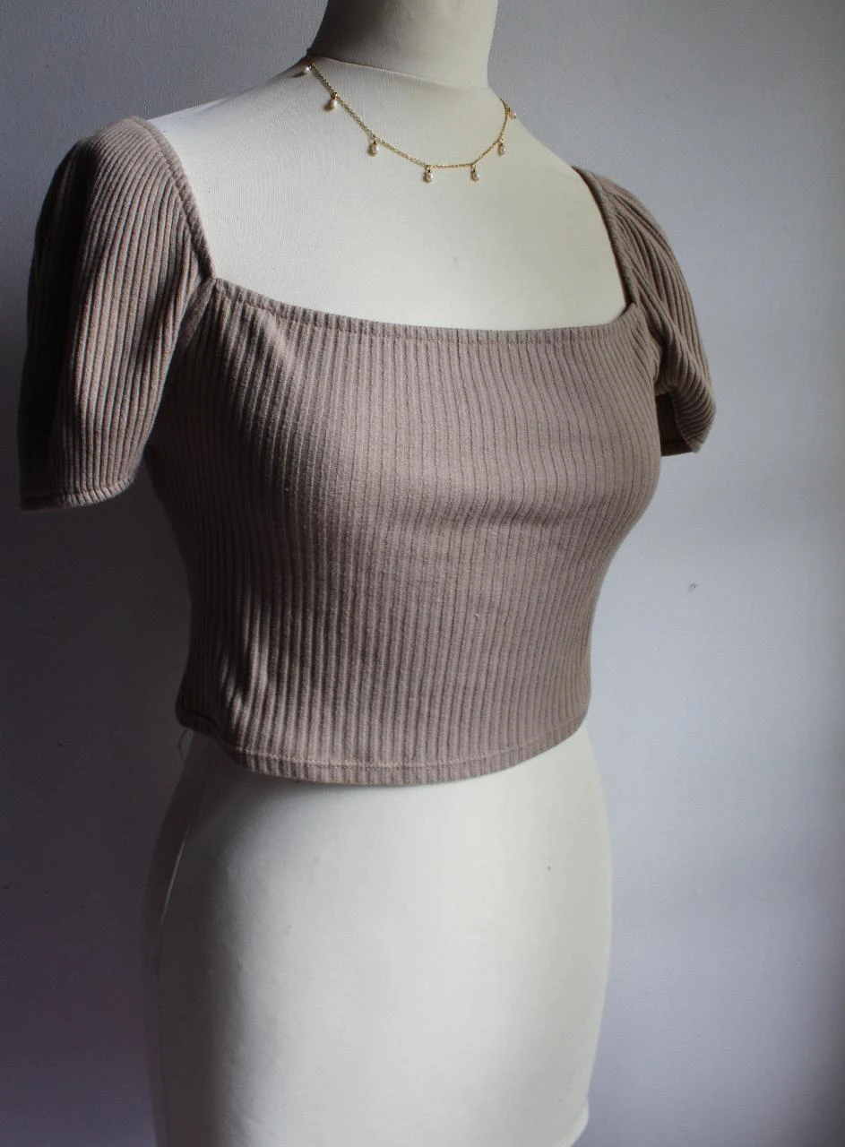 Top court beige H&M côtelé – photo 2